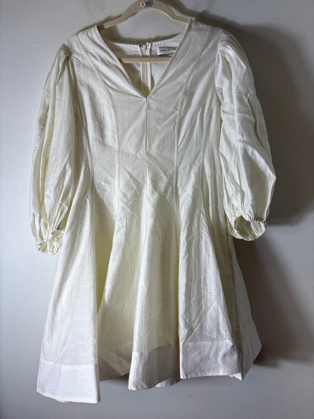 English Factory Off White Puff Sleeve A-Line Mini Dress Sz M
